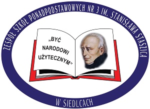 logo szkoły z wizerunkiem Stanisława Staszica i książką